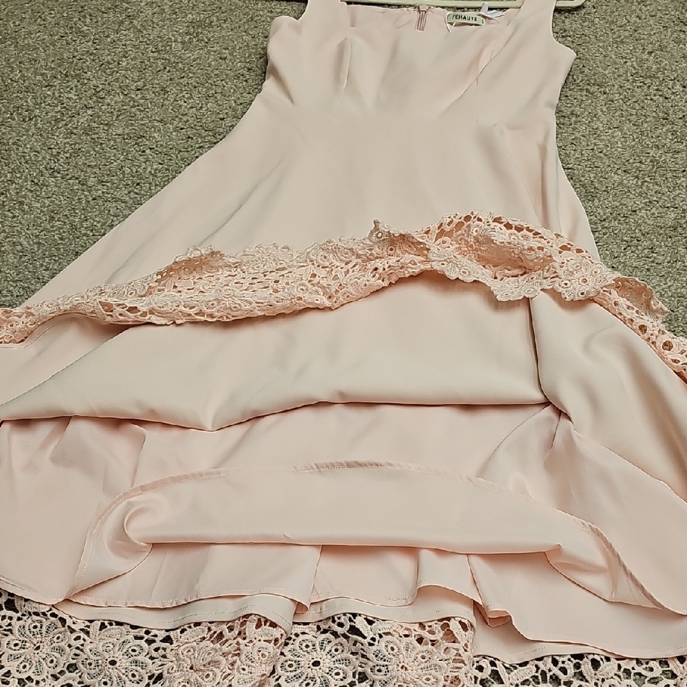 Elegant Pink A-Line Dress with Cutout Hem - Picture 11 of 13
